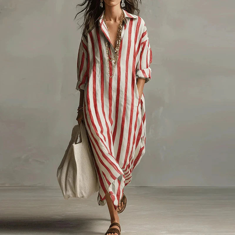 Vintage Printed Maxi Dresses For Women Casual Striped Printed Loose Beach Holiday Long Dresses For Women Party Dress Boho