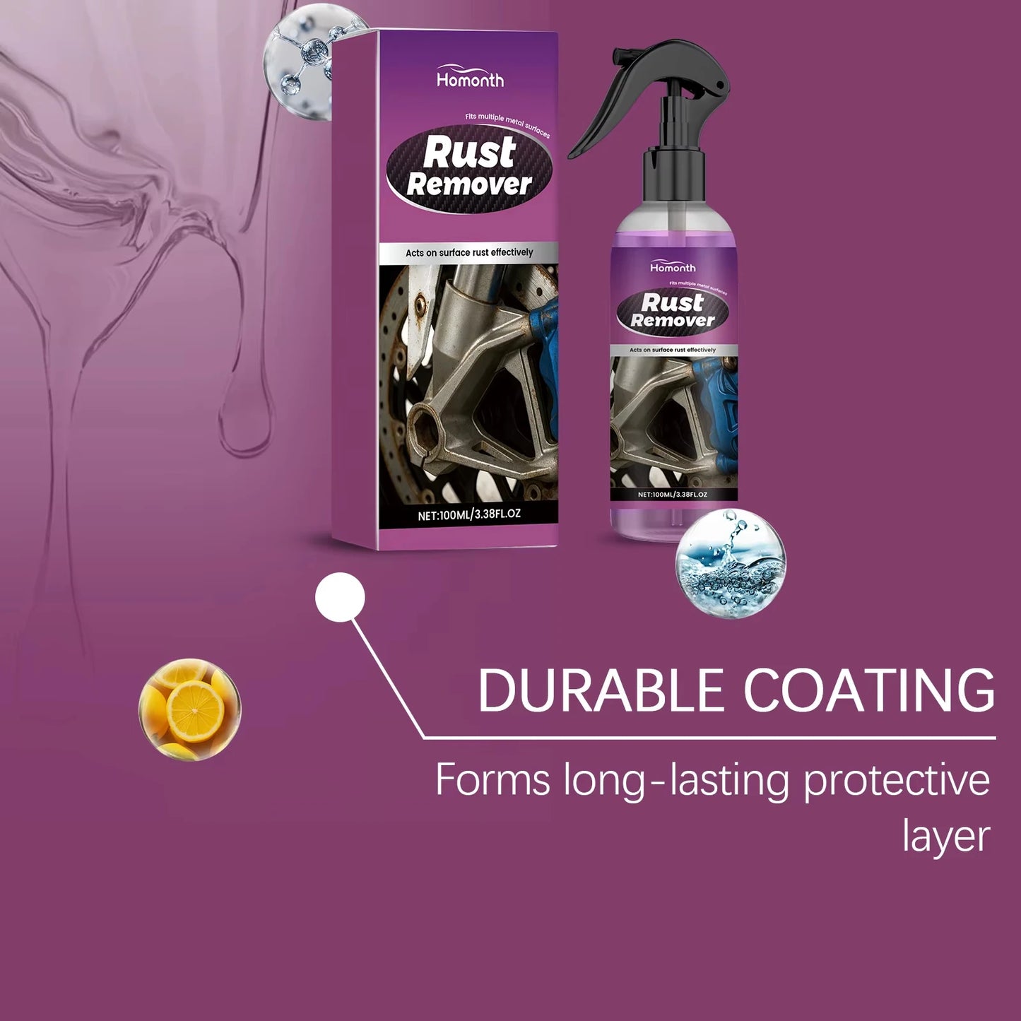 Car Rust Remover Spray Safe for Auto Paint Metal Surface Treatment for Chassis, Wheels, Tools Prevents Corrosion Degreaser 100ml