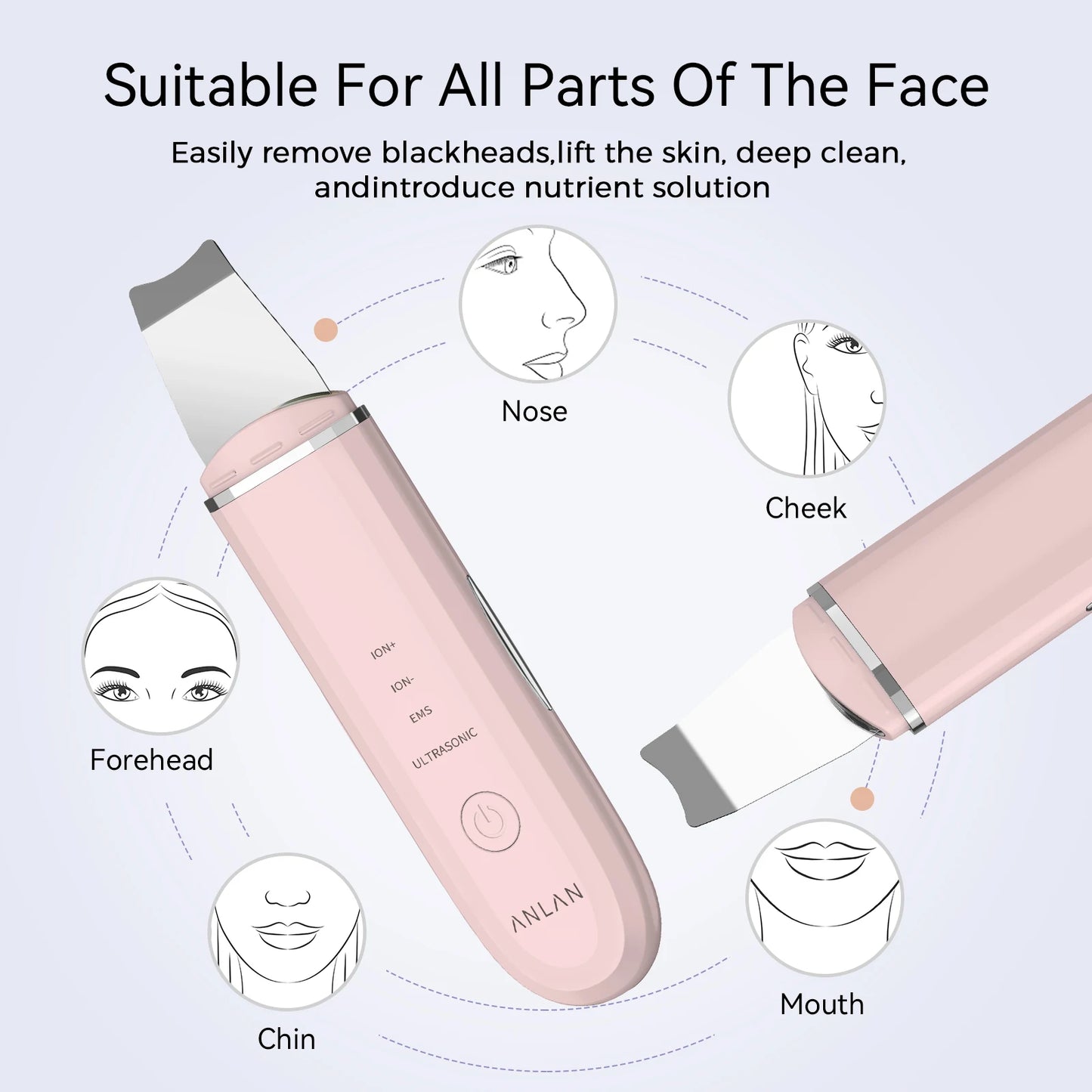 ANLAN Ultrasonic Skin Scrubber Facial Pore Cleansing Spatula Microcurrent Facial Lifting Ultrasonic Peeling Beauty Skincare Tool