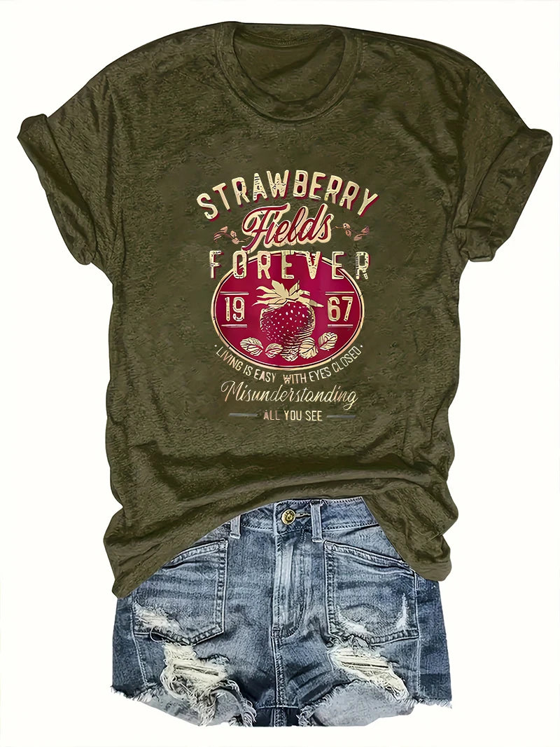 Women's Letter-Print Short-Sleeve T-Shirt — Casual Crew-Neck Summer Top