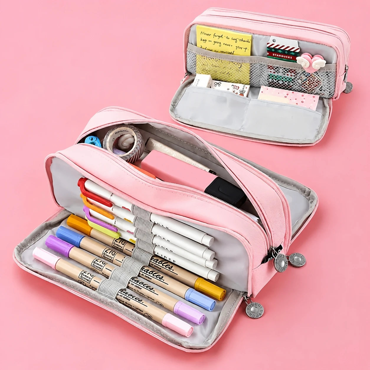 Large-Capacity Three-Layer Oxford Cloth Pencil Case with Versatile Functions, Suitable for Both Student and Office Scenarios.