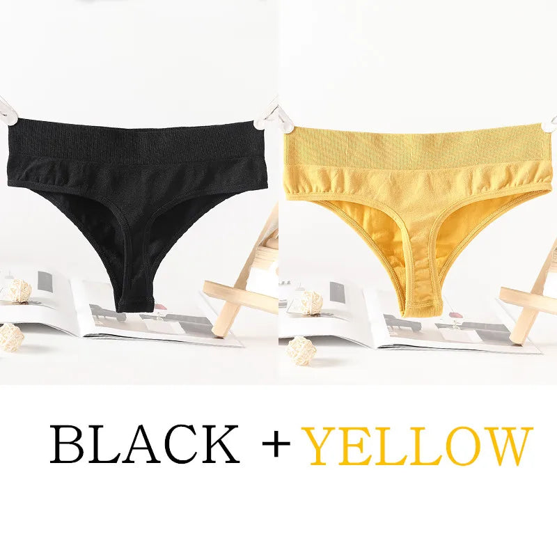 2PCS/Set G-String Seamless Panties Women Thongs Sexy Lingerie Solid Color Female High Waist Thongs Women's Underwear