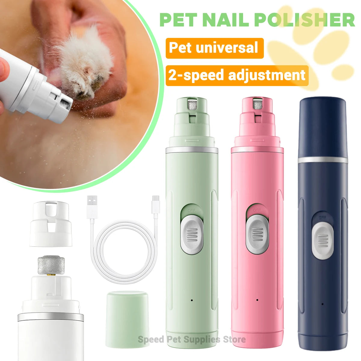 2-Speed USB Dog Nail File - Quiet Electric Grinder
