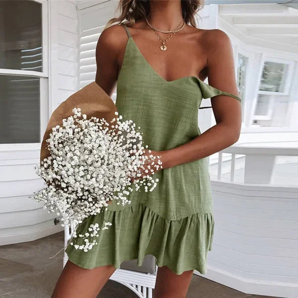 Dress Women Sexy Spaghetti Strap Ruffle Summer Dress 2026 Cotton Linen Vestidos Green Dresses Off Shoulder Sexy Mini Sundress