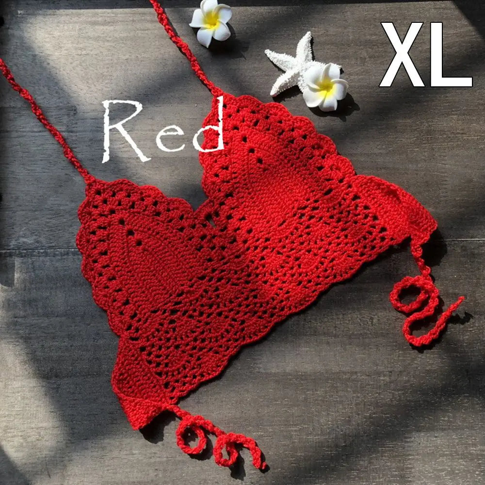 Sexy Beachwear Halter Neck Vest Crochet Crop Top Knit Bralette Bra Boho Beach Camisoles Bikini Tank Backless Tops
