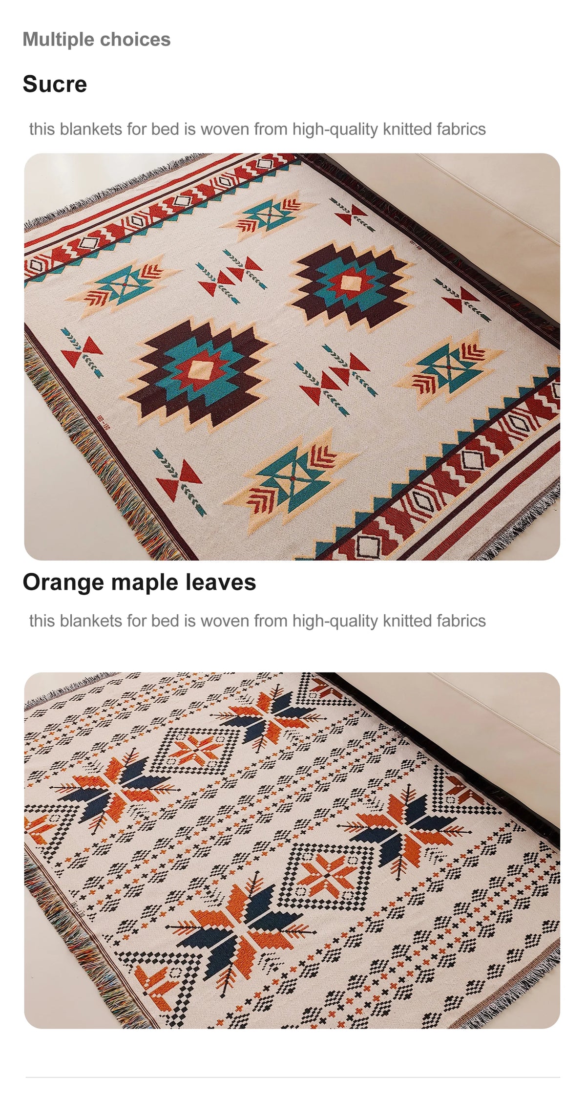 Aztec Boho Throw Blanket with Fringe