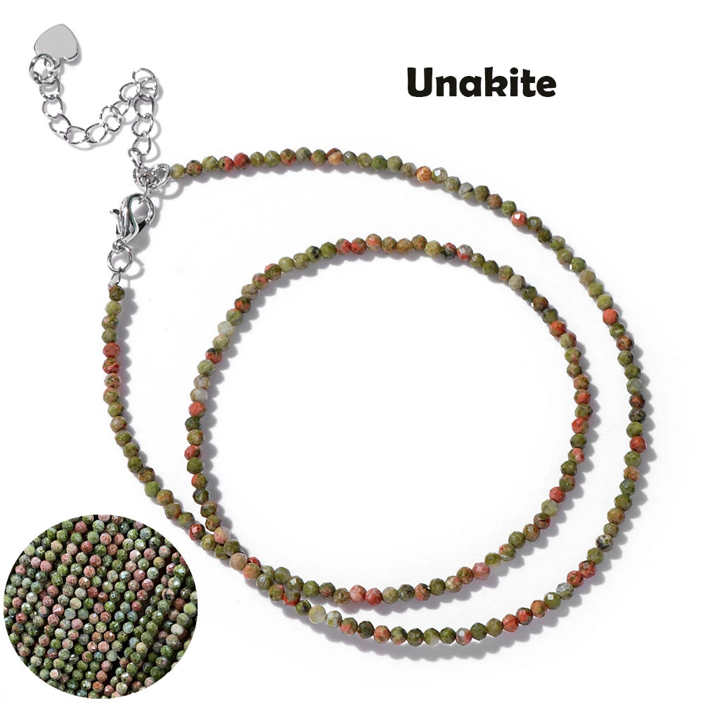 Mini Gem Stone Beaded Necklace 2mm Faceted Natural Agat Quartz Female Fashion Party Choker for Women Girl Jewelry Gift Wholesale