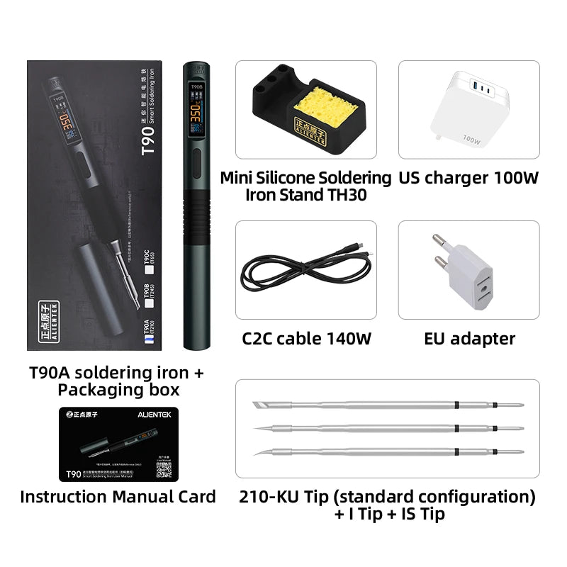 ALIENTEK T90 Smart Soldering Iron PD 140W Adjustable Temperature DC 28V 80-450℃ Welding Solder Station Kit C245 C210 T65 Tools