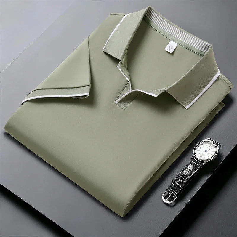 Men's Open-Neck Polo Tee - Silky Cooling Fabric, Breathable Slim