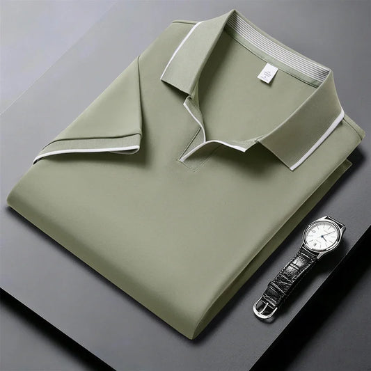 Men's Open-Neck Polo Tee - Silky Cooling Fabric, Breathable Slim