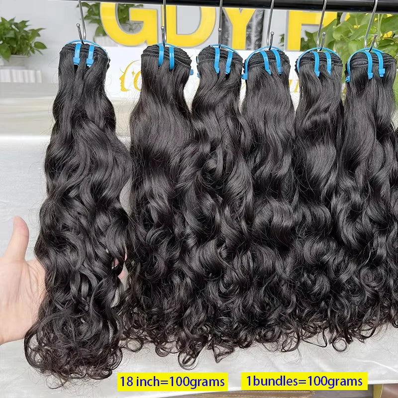 18A Water Wave Bundles 100% Human Hair Extensions Unprocessed Vietnamese Raw Hair Double Weft Natural Wave Hair Thick #1B Color