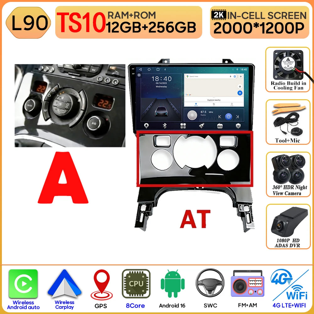 Carplay Android 16 For Peugeot 3008 5008 AT MT 2009 2012 -2016 Screen Video Car Radio GPS Navigation Car Monitor DVD DSP Stereo
