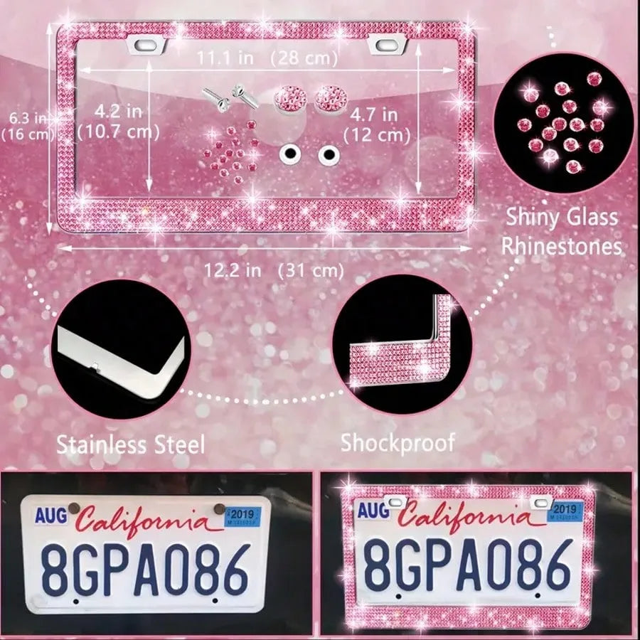 Artificial Diamond Car Steering Wheel Decoration Set Pink Artificial Diamond Steering Wheel Protective Cover, New Fashion Cute Goddess Steering Wheel Cover Set,Car Acessesories Women