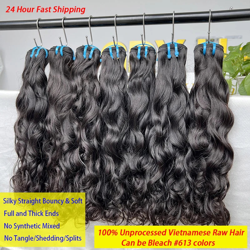 18A Water Wave Bundles 100% Human Hair Extensions Unprocessed Vietnamese Raw Hair Double Weft Natural Wave Hair Thick #1B Color