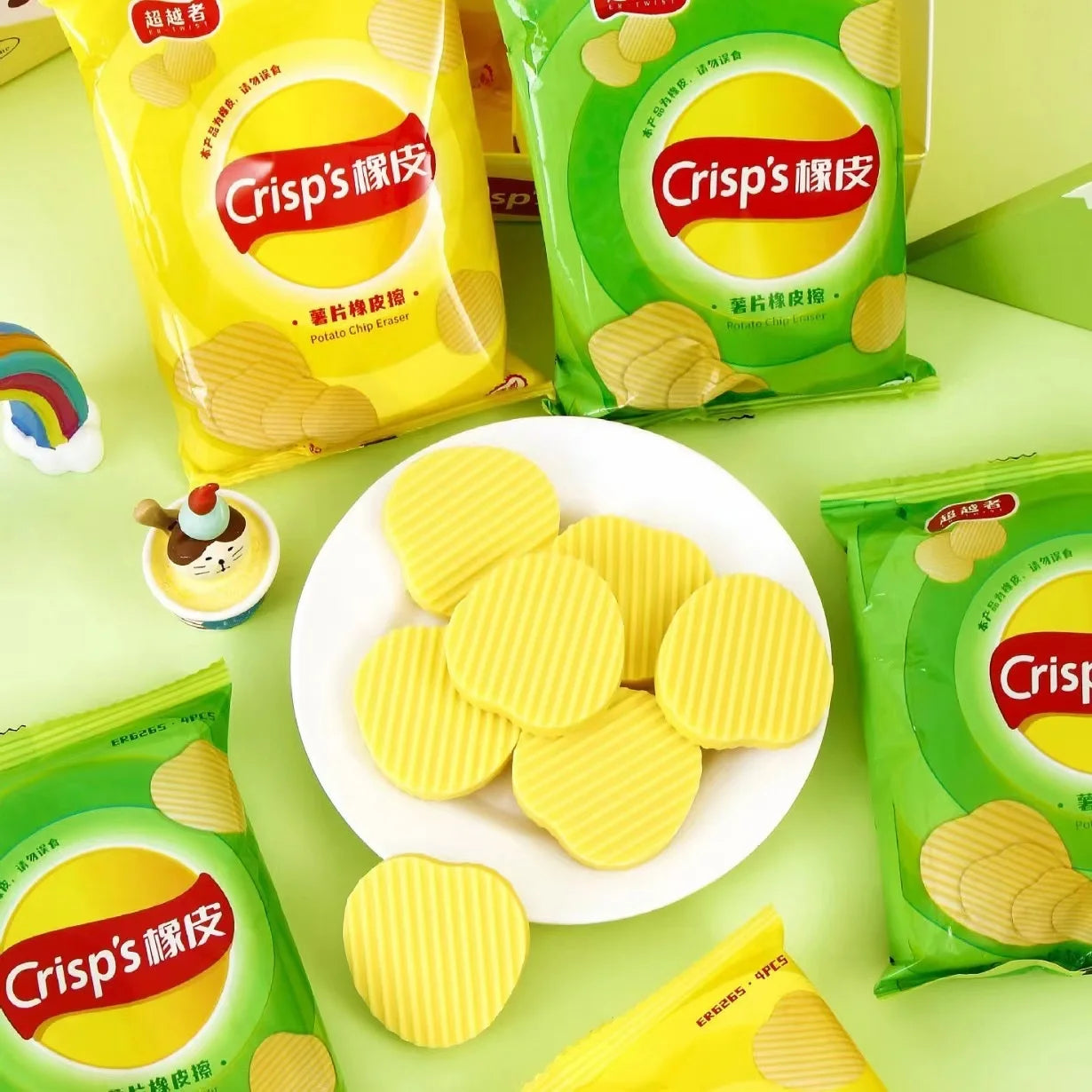 Aesthetic stationery back to school supplies Kawaii Stationery items Potato chips  Erasers rubber school stationery accessories