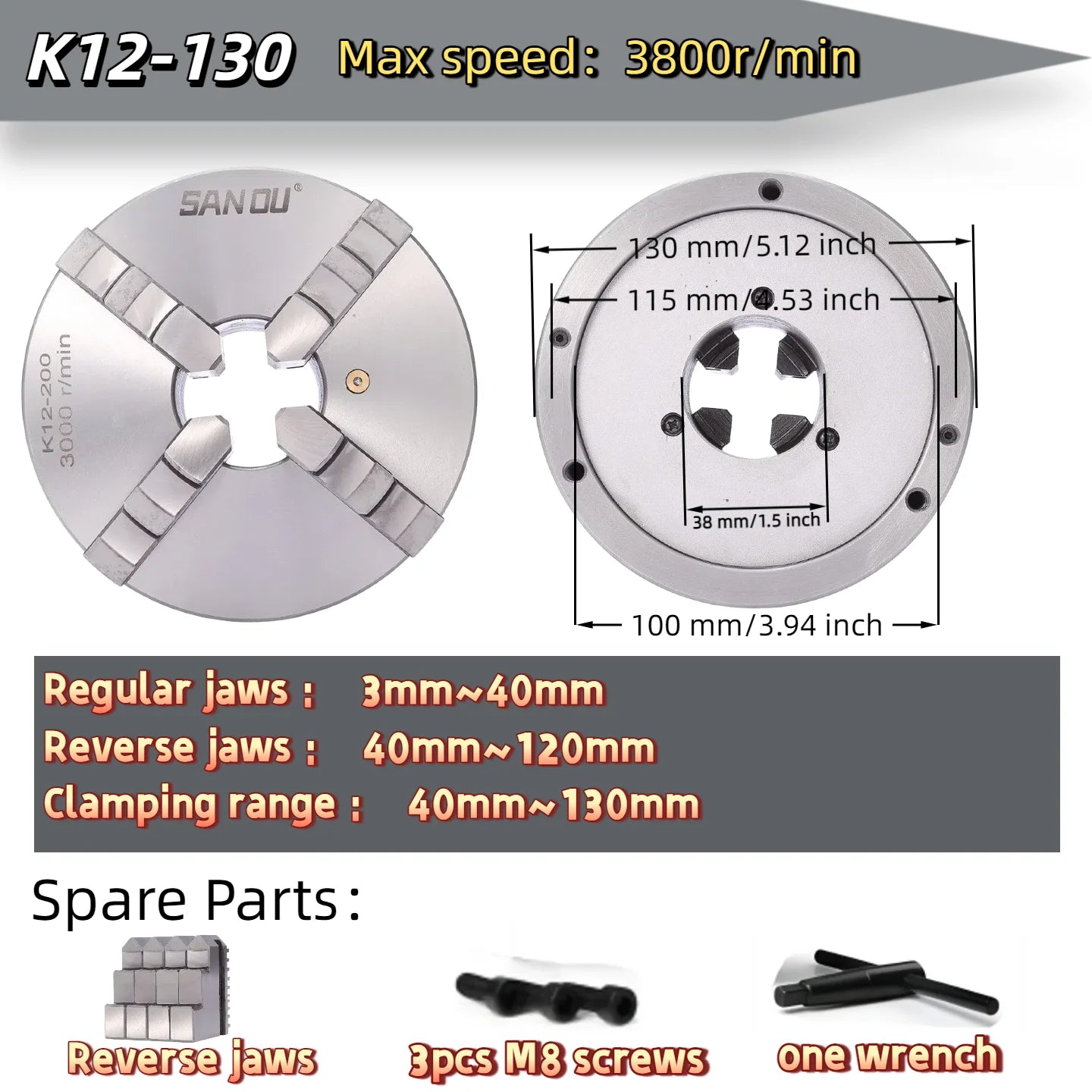 80/100/125mm Precision 4-Jaw Self-Centering Lathe Chuck - Iron & Steel Wide Clamping Range Automatic Centering for Machine Tools