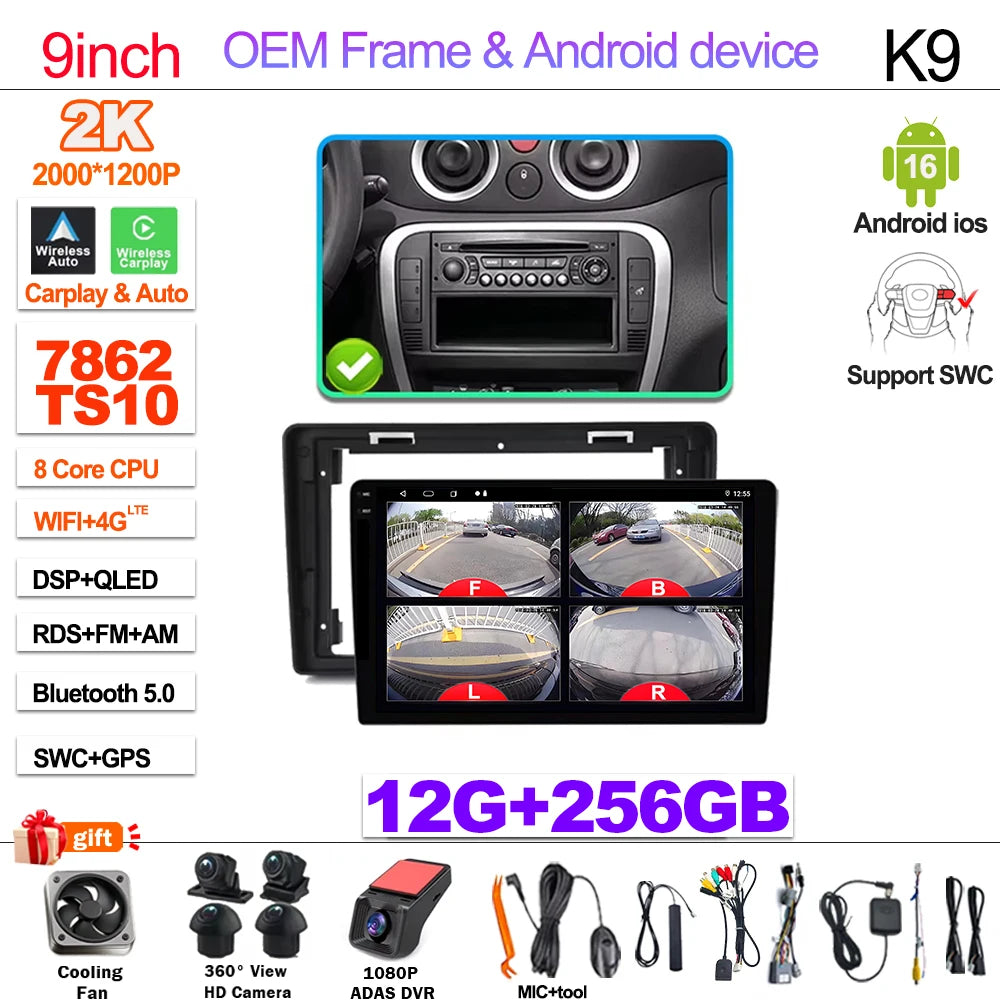 For Citroen C2 C3 2001 2002 2003 - 2010 Android 16 Auto Radio Stereo Multimidia Player Gps Navigation Carplay Dvr Touch Screen
