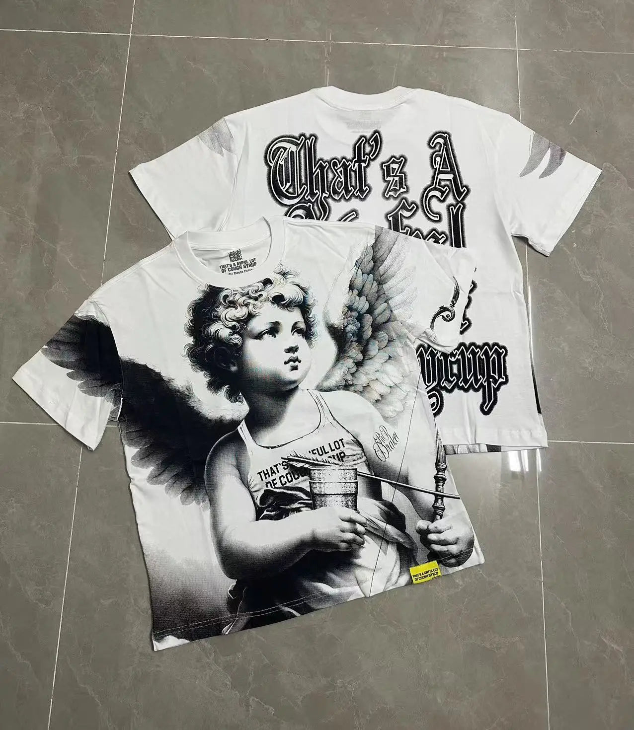 That's A Awful Lot of Cough Syrup Short Sleeve American Street Pop Hip-hop Cartoon Pattern Print Tops COUGH SYRUP T-shirt