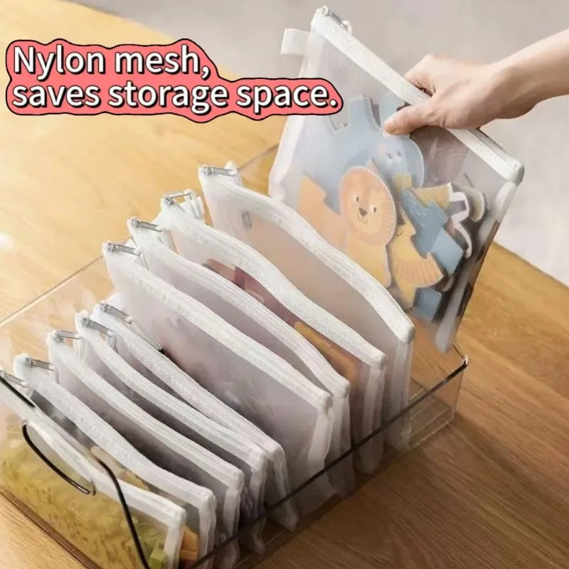 1-24pcs Storage Bag Mesh Zipper Toy Building Block Puzzle Sub-package Children Particle Zipper Transparent Finishing Storage Bag