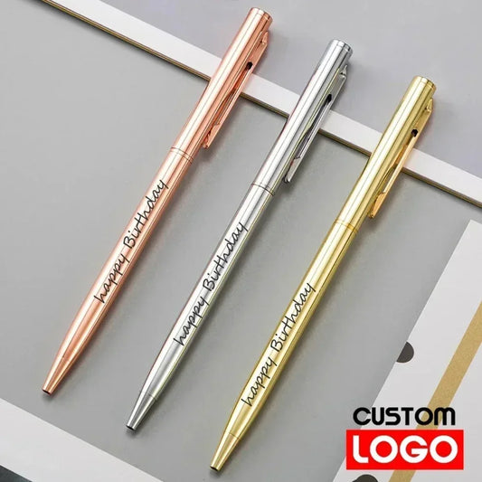 Slim Metal Ballpoint Pens with Custom Engraving - Rose Gold