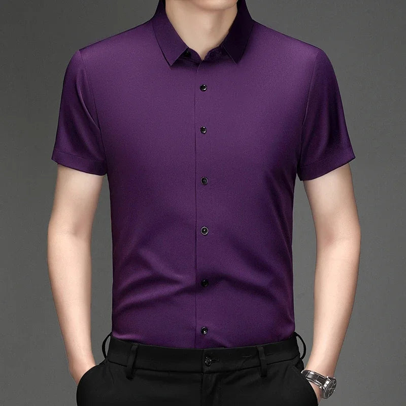 Men's Solid Short-Sleeve Shirt - Wrinkle-Free, Versatile All-Season