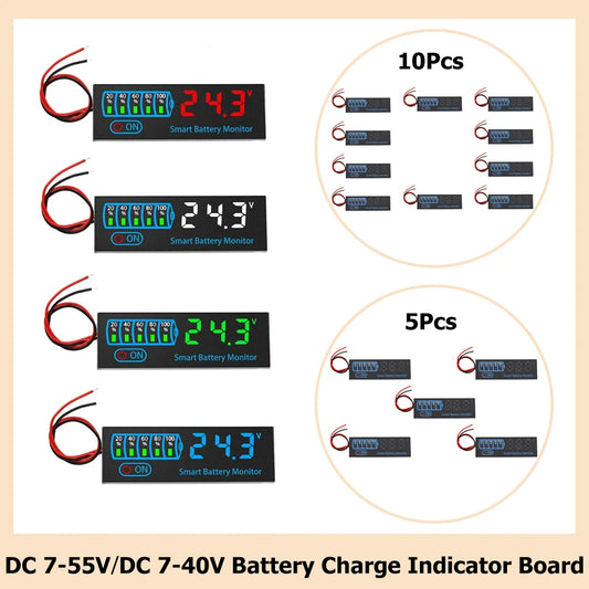10/5/1Pcs DC 7-55V Universal Battery Charge Indicator Panel LED Indicator Acid Battery Lithium Battery Voltage Charge Indicator