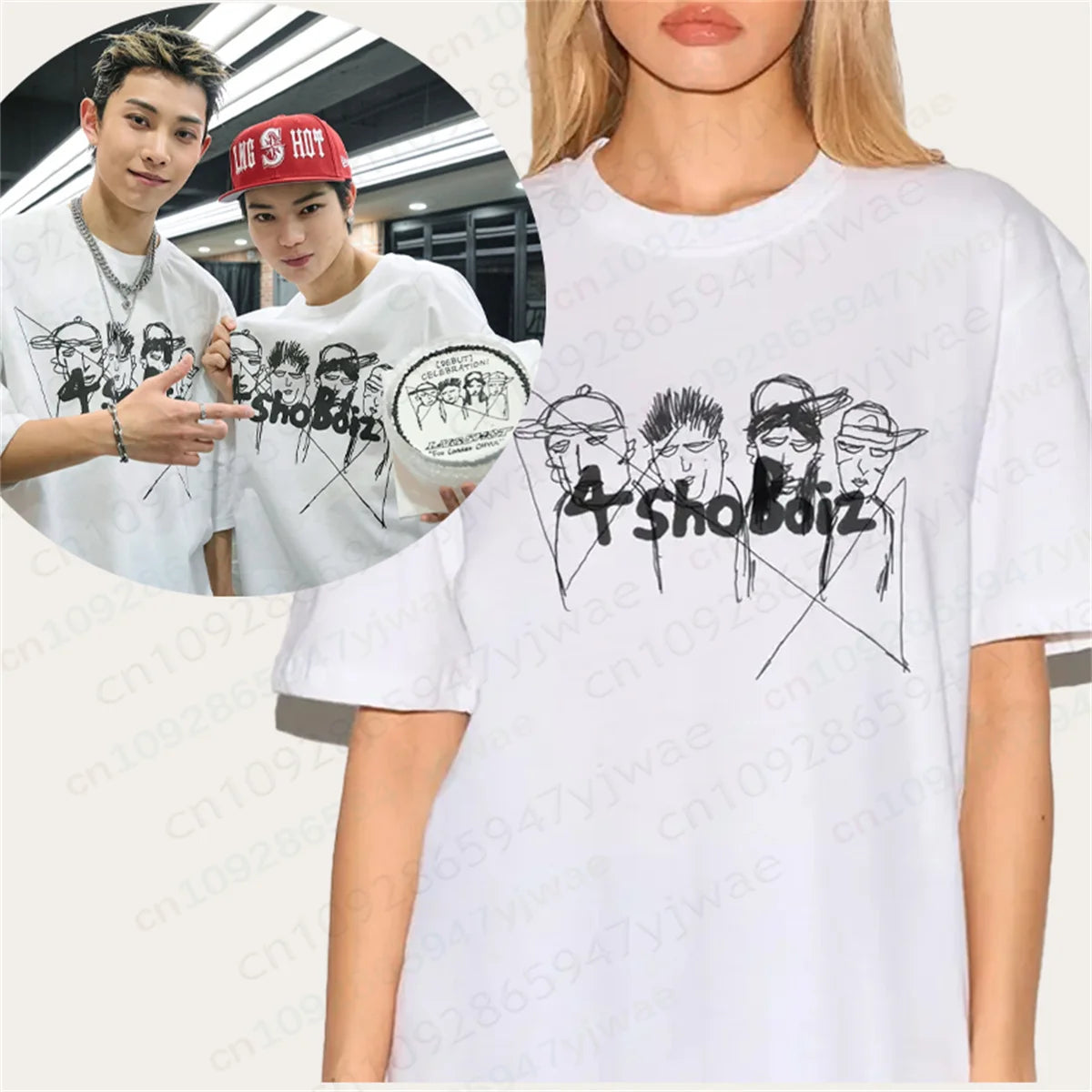 LNGSHOT Member Portrait Graphic T-Shirt Ohyuan Woojin Louis Ryul Kpop Fashion Retro Shirt Summer Men Women Beach T-shirt