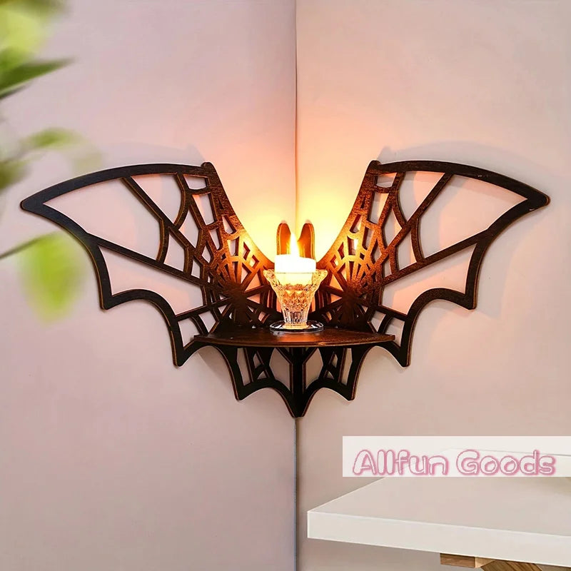 Bat Corner Shelves Wooden Floating Bat Wall Corner Shelves Gothic Jewelry Display Shelf Halloween Decorative Shelf For Home