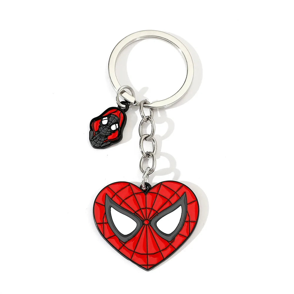 Red Spider Hero Keychain Cute Cartoon Character Enamel Heart Keyring Bag Charm for Movie Fans Gift Accessory