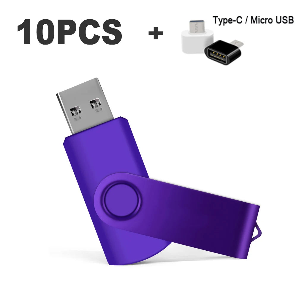 Color USB 2.0 Flash Drive 10-Pack — Bulk Mini Memory Sticks 4GB to 128GB