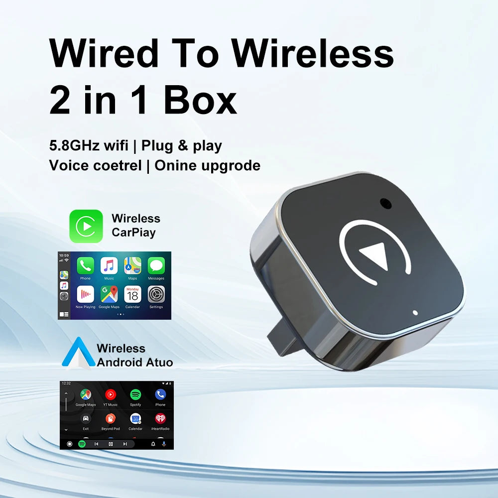 FLIXIVI NEW Wireless CarPlay Adapter 2-in-1 Wired to Wireless Dongle for Apple & Android Plug and Play Universal Car Accessory