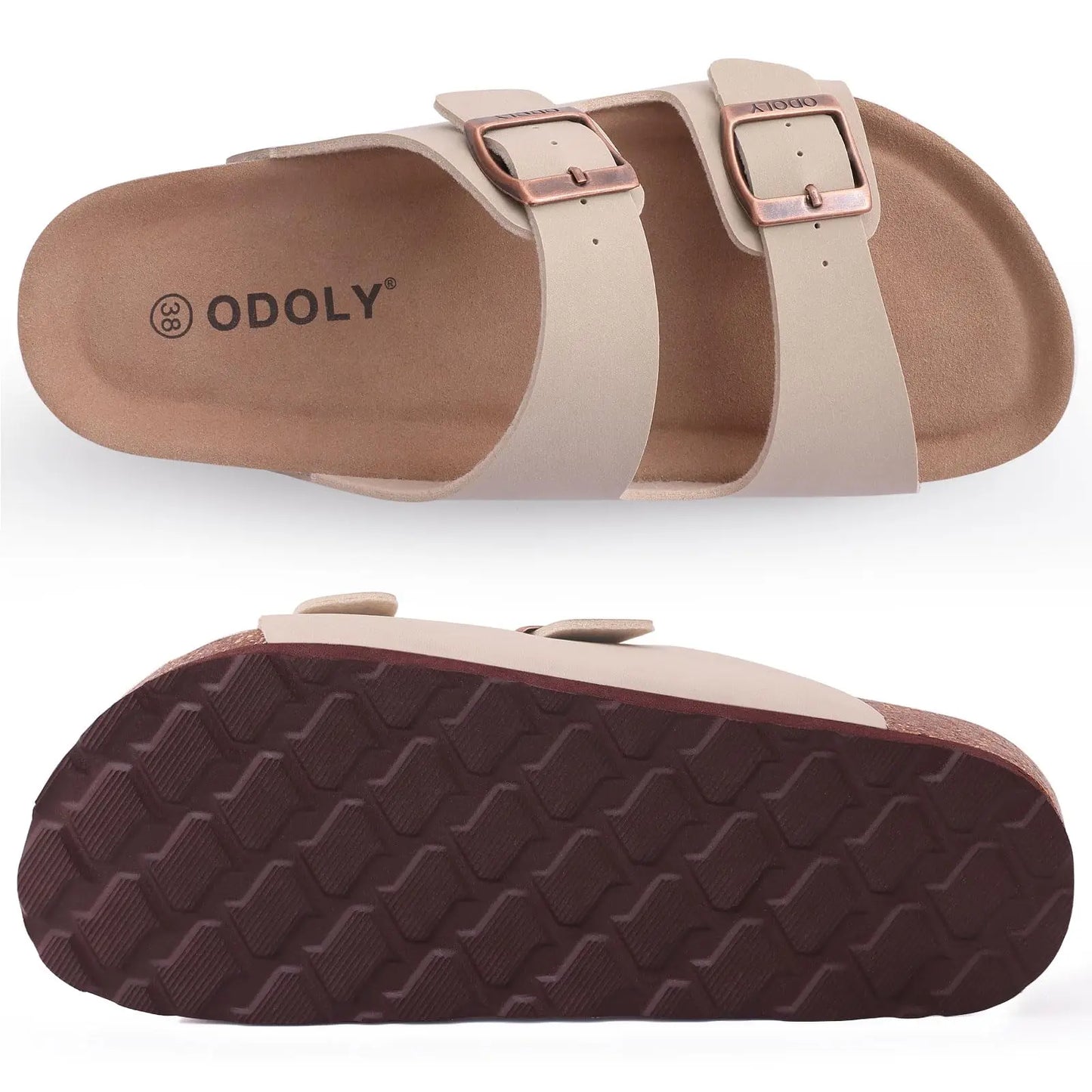 Crestar Women Cork Footbed Slippers Summer Couple Adjustable Double Buckles Flat Sandals Outdoor Cork Beach Slides With Open Toe