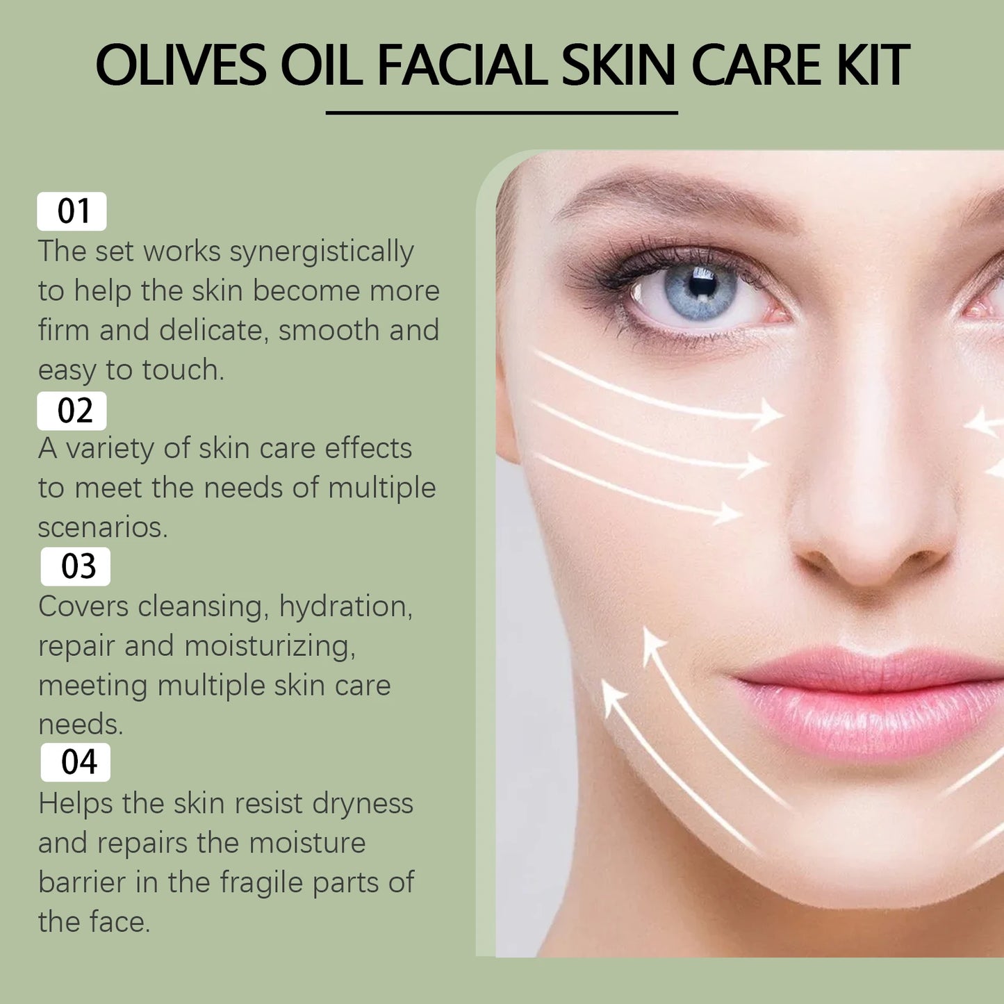Olive Oil Facial Skincare Set, Hydrating & Soothing Dry Skin Care, Elasticity Boosting Treatment, Complete Routine