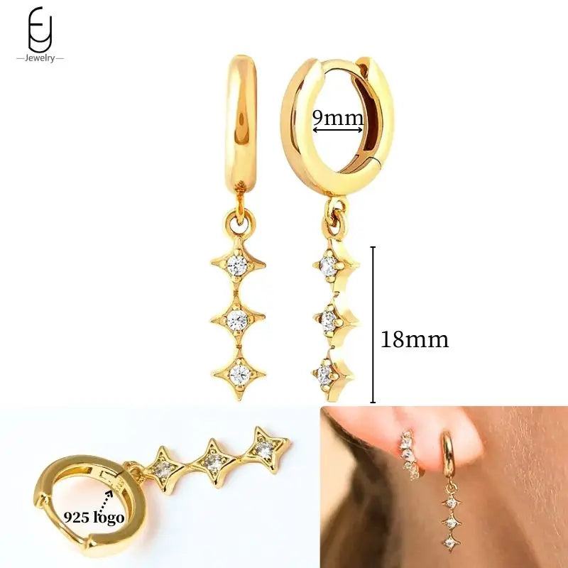 925 Sterling Silver Crystal Drop Earrings for Women - Heart & Flower Studs