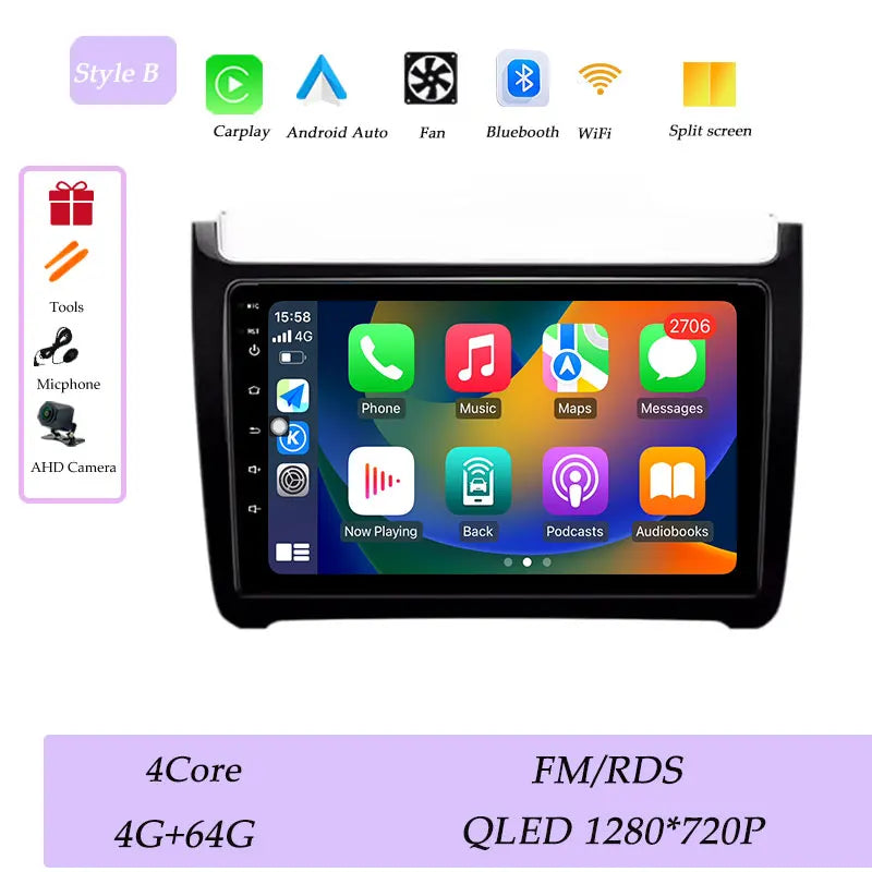 Car Stereo with Apple CarPlay & Android Auto, Compatible with VW Polo 5 (2011-2016)