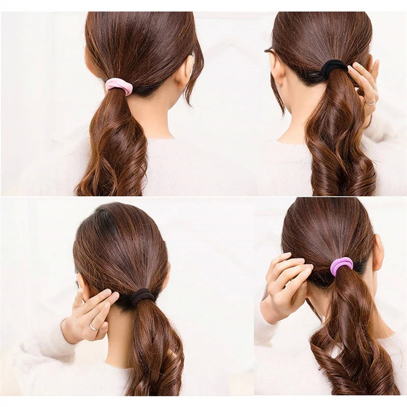 50pcs Black Elastic Hair Band Leagues Ties Colets Scrunchies Springs Gum Accessory For Girl Women No Damage Pigtails Holder Set