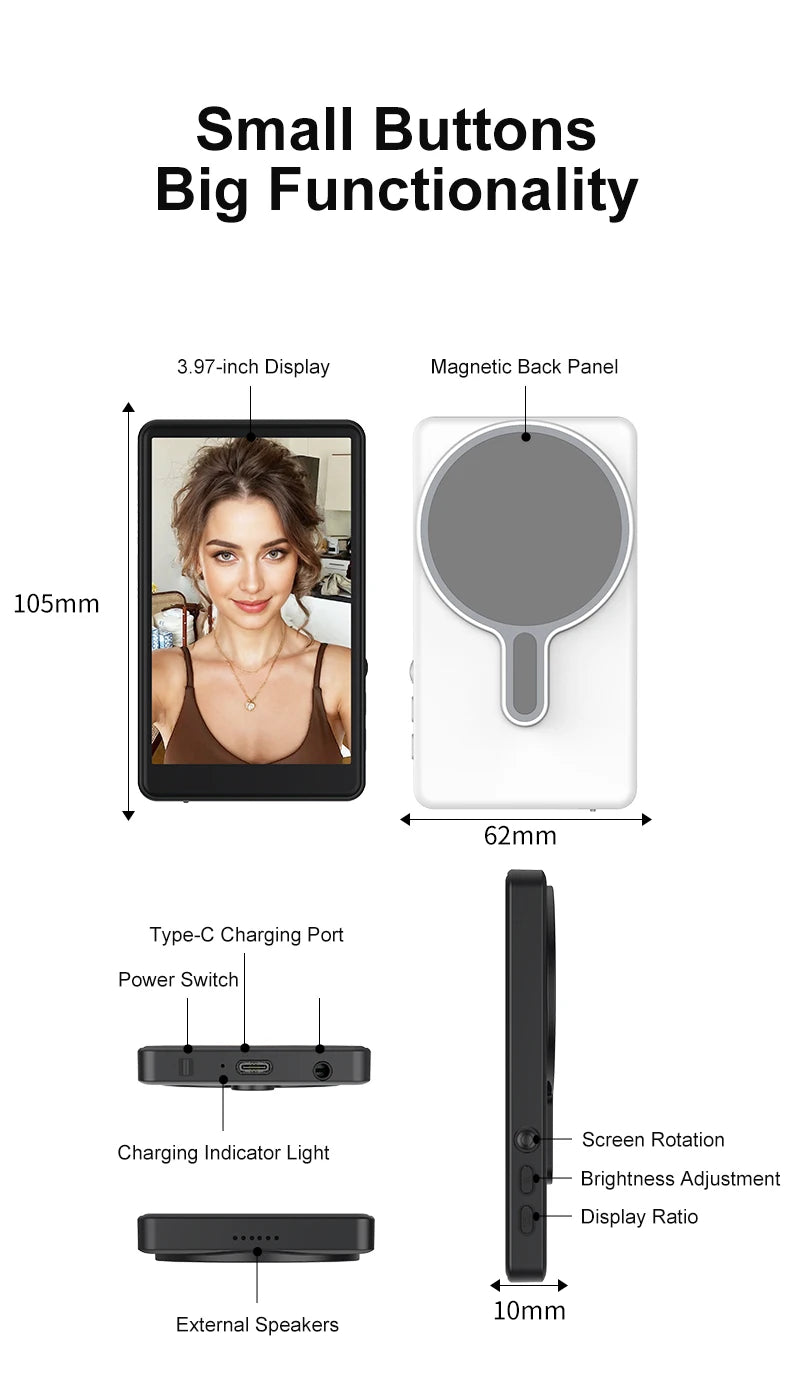 Magnetic Phone Back Vlog Selfie Monitor Screen Live Stream Camera Compatible with iPhone & Android
