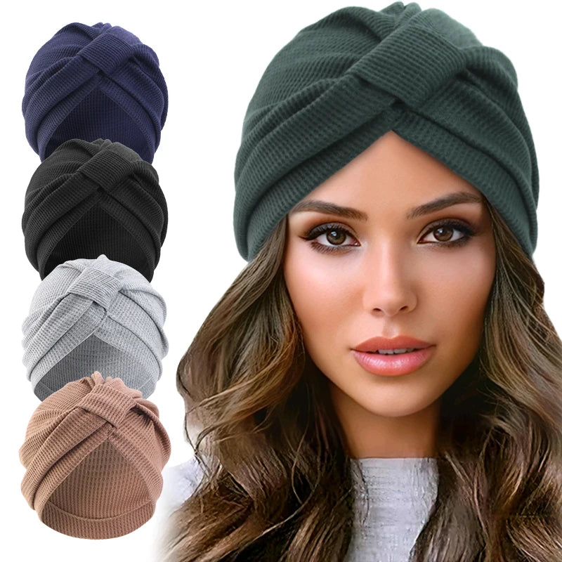 Women's Waffle Cotton Head Scarf Hat