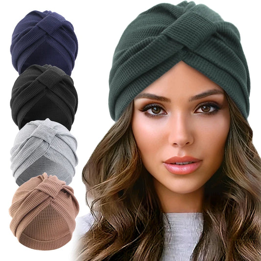 Women's Waffle Cotton Head Scarf Hat