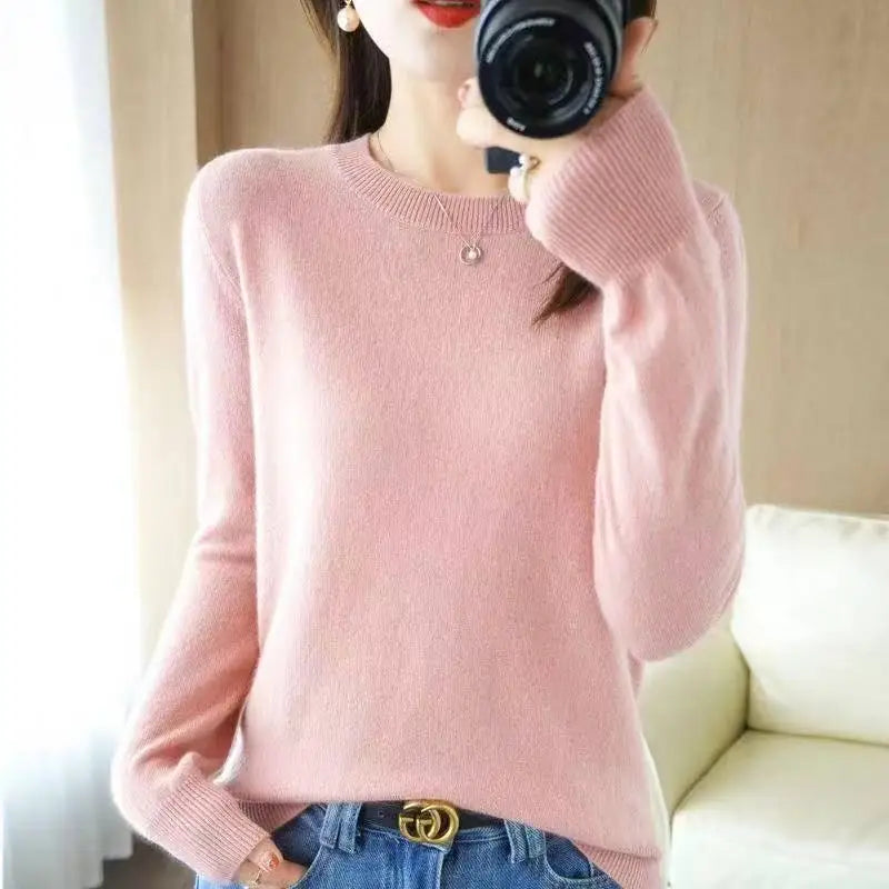 Women's Soft Knit Crew Neck Sweater, Basic Jumper