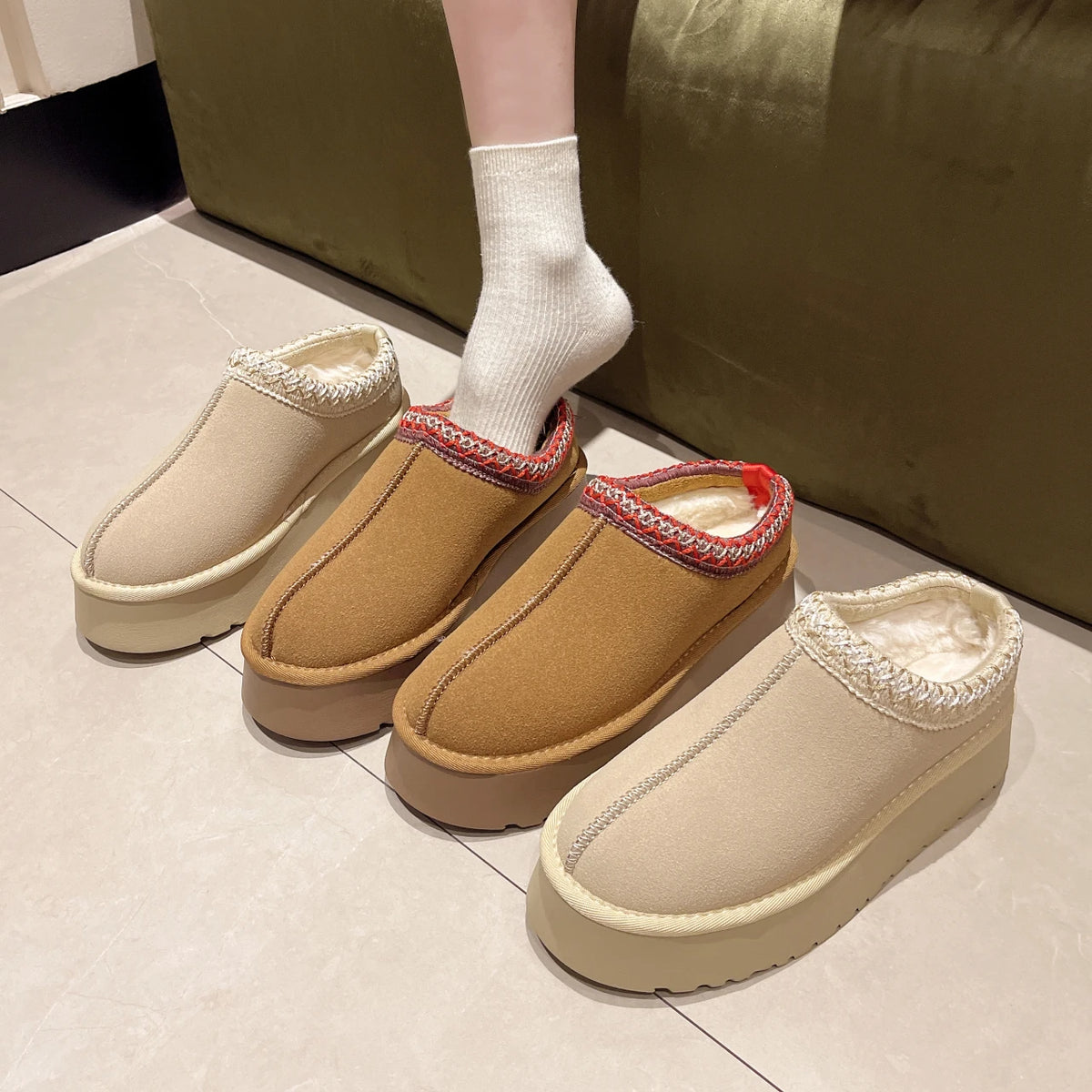 Women's Short Plush Snow Boots, Slip-On