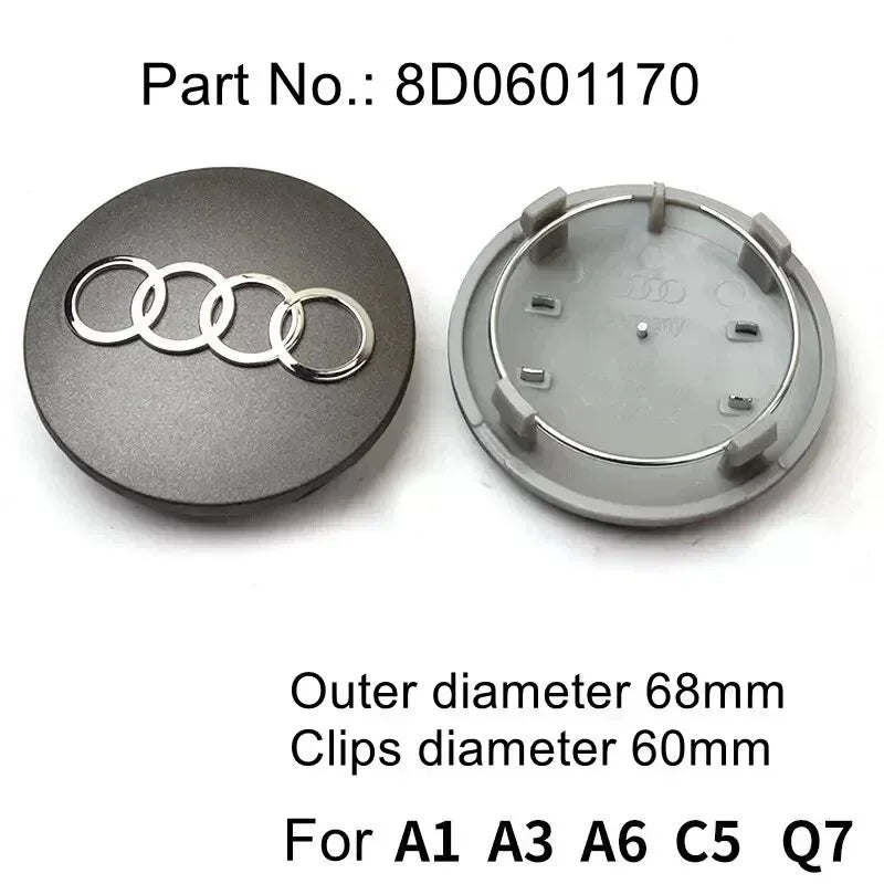 Audi 4pcs Wheel Center Caps - 60mm, 61mm, 68mm, 69mm