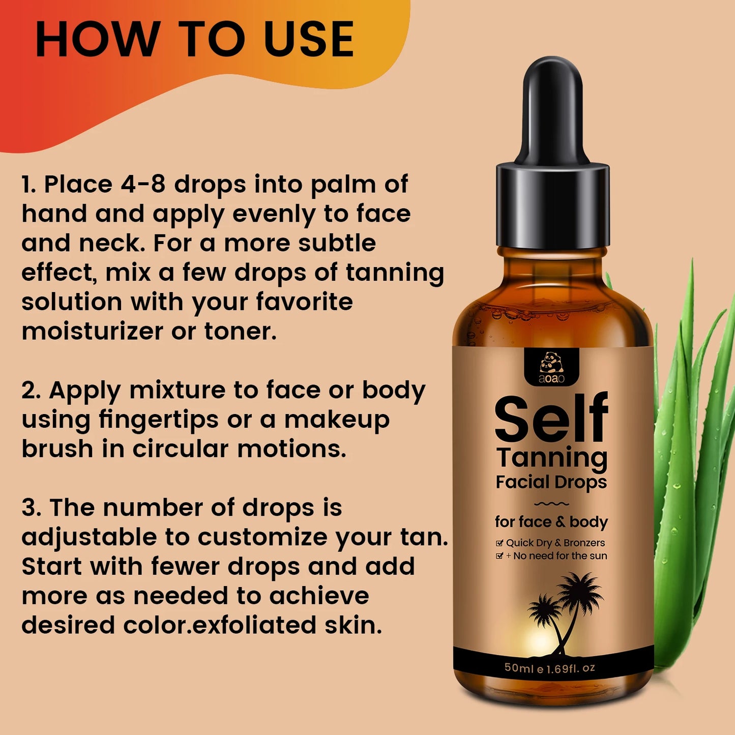 aoao Self Tanning Drops , Hyaluronic Acid & Vitamin E ,Low Allergenic Formula, Natural Ingredients for Sunless Tanning Products
