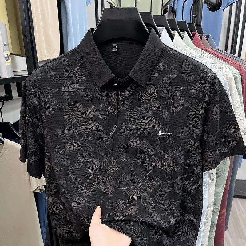 Men's Feather-Print Polo - Breathable Cloth, Urban Casual Style