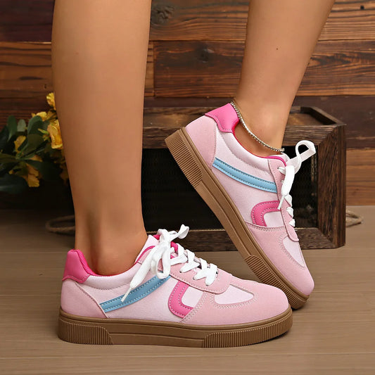 Lightweight Sports Sneakers for Women — Mixed-Color Lace-Up Casual Trainers