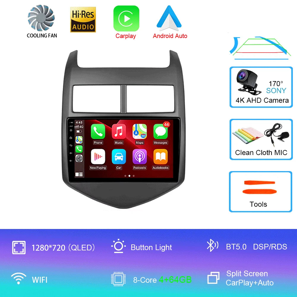 Android 16 Car Radio CarPlay Auto Multimedia Player For Chevrolet Aveo 2 Sonic T300 2011-2015 Navigation GPS 2din Stereo Audio