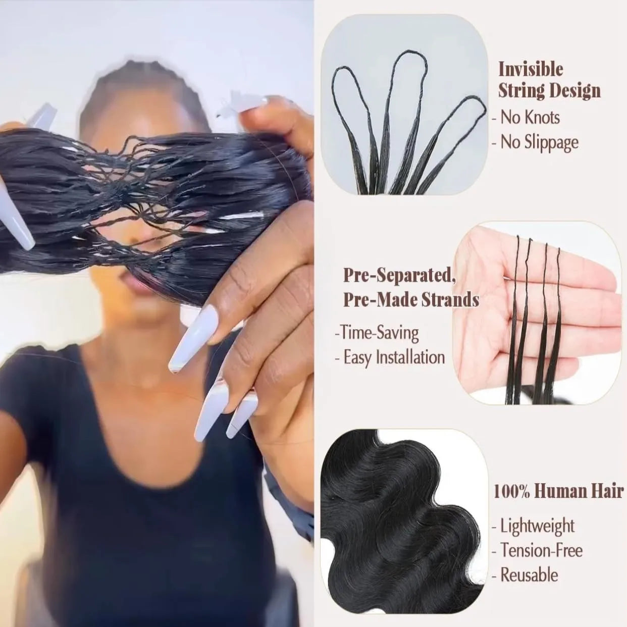 12A Knotless Pre Separated Body Wave Feather Crochet Human Hair 100% Raw Real Hair Extensions For Braiding Twist Feather Line