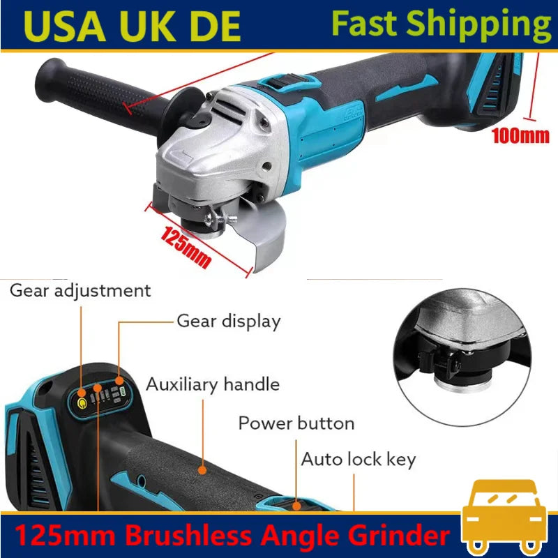 125mm Grinder Power Tool Polishing Cutting Machine For Makita 18V Battery Brushless Angle Grinder Cordless Electric Angle