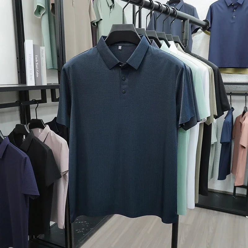 Men's Waffle-Knit Polo Shirt - Short Sleeve Button Placket, Comfort Fit