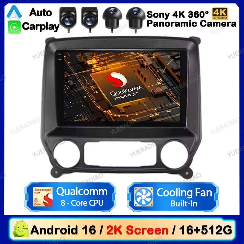 Android 16 Car Radio For Chevrolet Silverado 3 GMTK2 2014 2015 2016 2017 2018 Carplay Auto 2K Screen Multimedia Video Player GPS